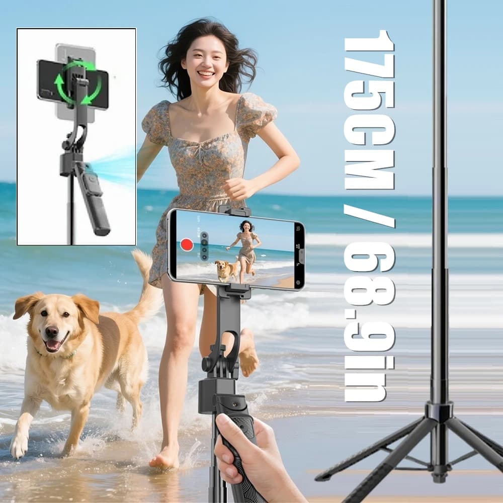 Treppiede con Gimbal per Tracciamento Facciale AI, Bastone Selfie Telescopico da 68,9 Pollici per Smartphone, Rotazione a 360° ° Supporto per Telefono Girevole per Riprese Video/Vlog
