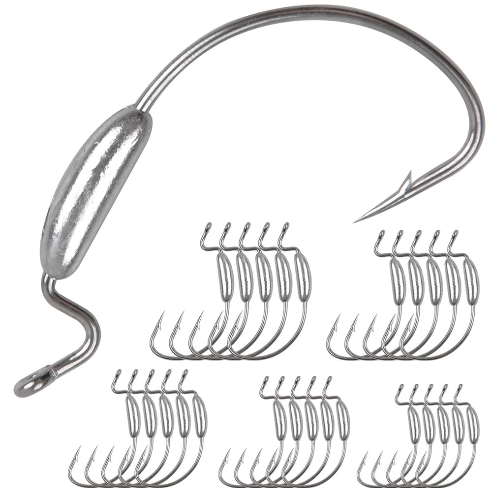 25 pezzi ponderati Jig Head Worm Ganci Offset curvo manovella spinata ampia gap Bass Fishing Texas Rig Hook per acqua salata d'acqua dolce