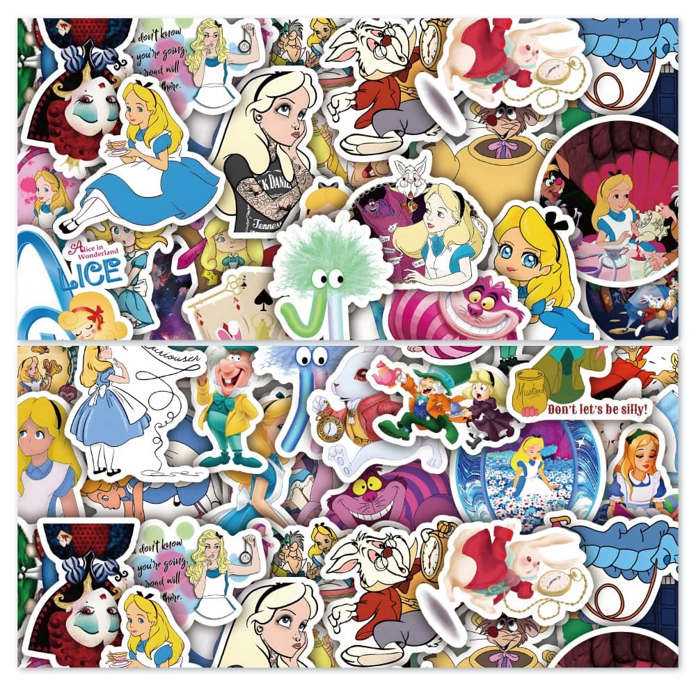 10/30/50 pezzi di adesivi Disney Alice nel Paese delle Meraviglie, adesivi anime, simpatici adesivi a fumetti per telefono, notebook, valigia, decorazioni divertenti per graffiti