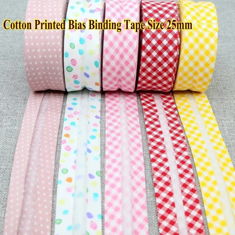 Nastro bias in cotone Nastro cieco Punti Griglia Striscia Tartan A quadri Stampato scozzese Rotolo da 25 mm x 5 m Piega in tessuto twill di cotone