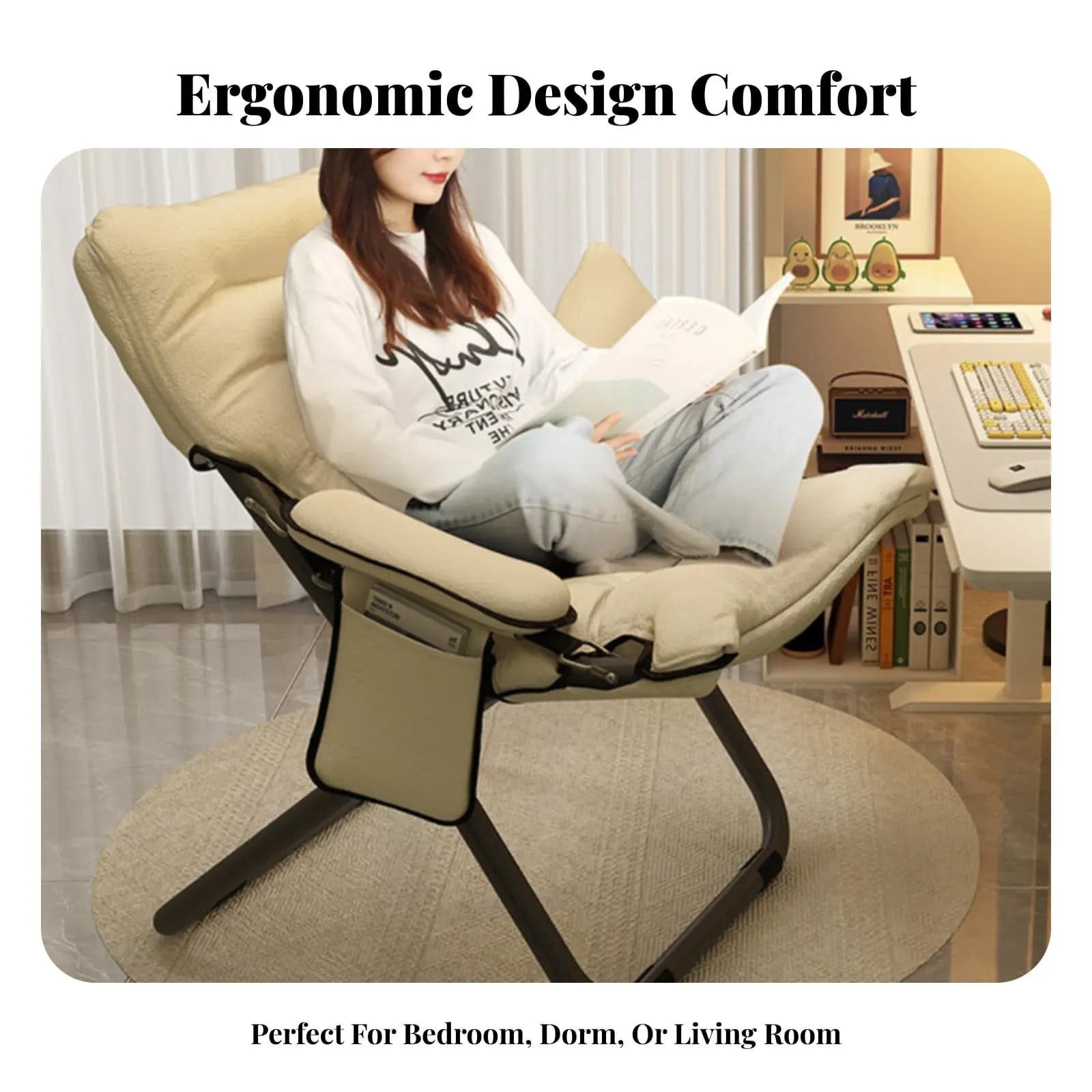 Poltrona Reclinabile Regolabile con Comoda Imbottitura, Divano Ergonomico Pieghevole per Adolescenti e Dormitori