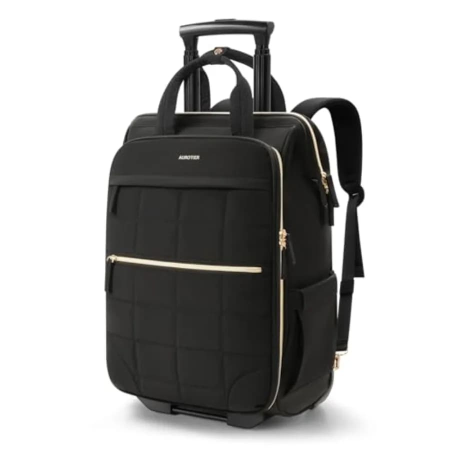 Zaino Trolley per Donne, Zaino per Laptop con Ruote, Zaino da Viaggio a Breve Termine con Ruote, Zaino per Computer da Lavoro per Adulti
