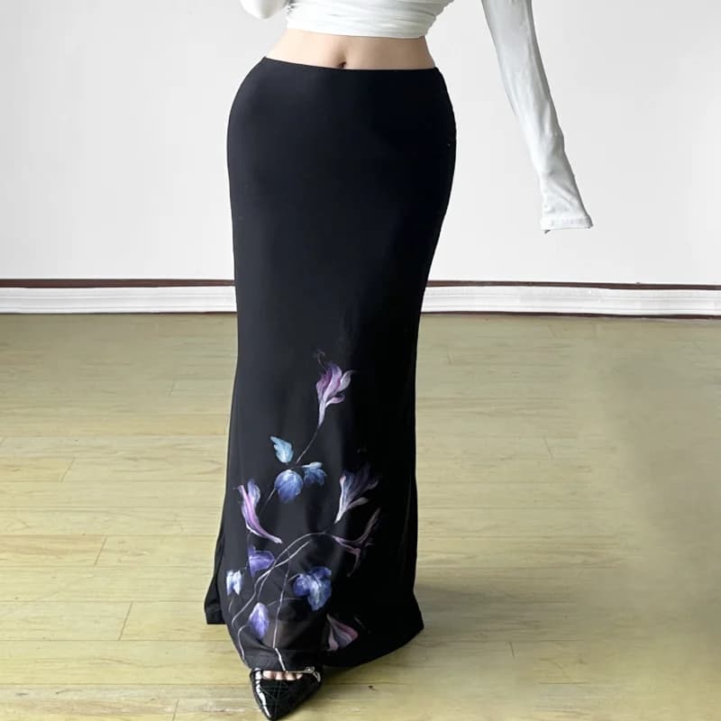Nuovo 2025 Gonna da donna a vita media slim fit con stampa floreale f Gonna longuette casual Sle Fi Tail Viola Pltion Design