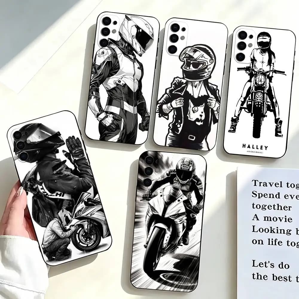 Motorcycle-e Rider Cool Character Creative Phone Case For Samsung S25,S24,S21,S22,S23Ultra,S20,Plus,Fe,Soft Silicone Black Cover