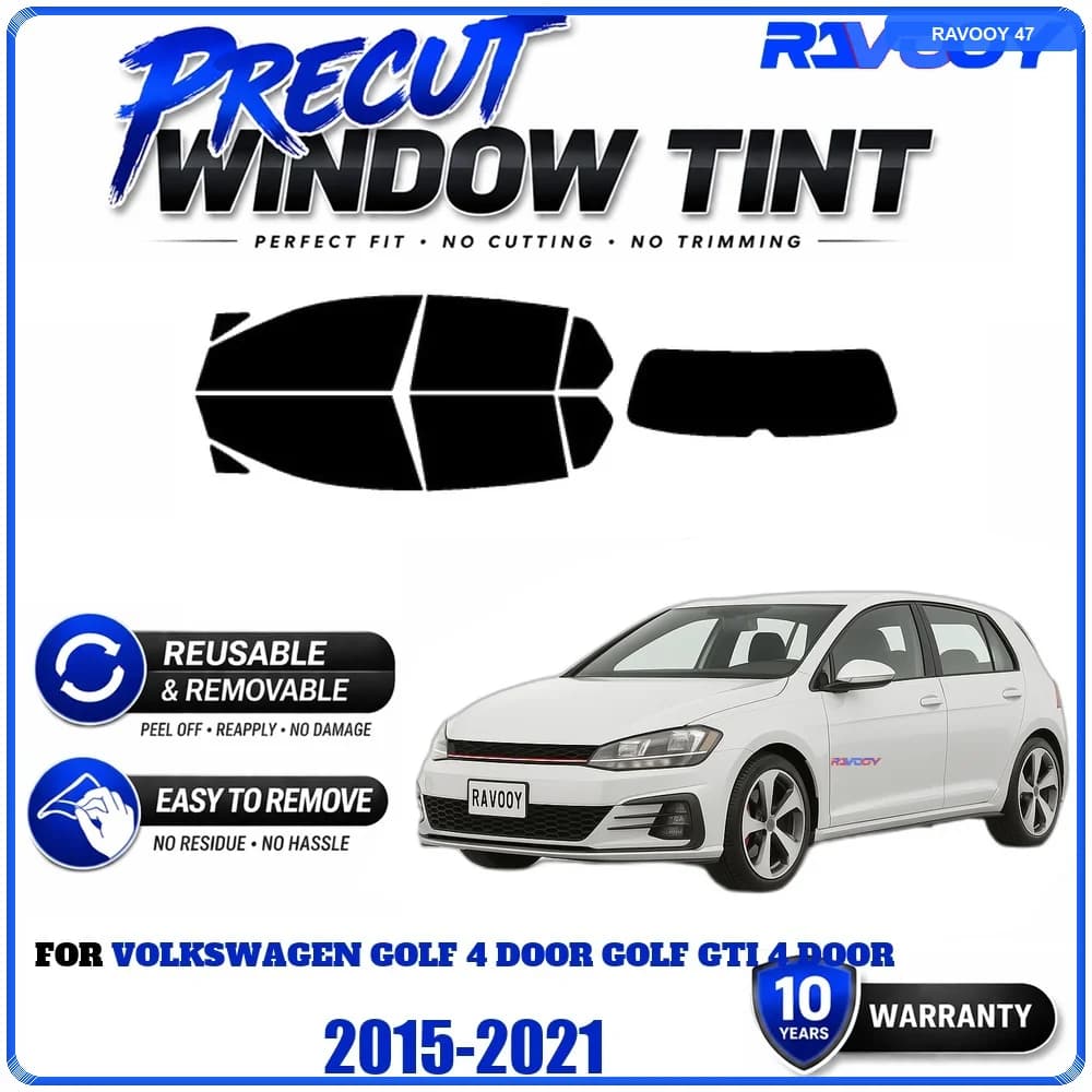 Precut Window Tint, Reusable Removable EPU Film, Custom Fit for Vw Golf 4 Door Golf GTI 4 Door 2015-2021, UV Heat Protection
