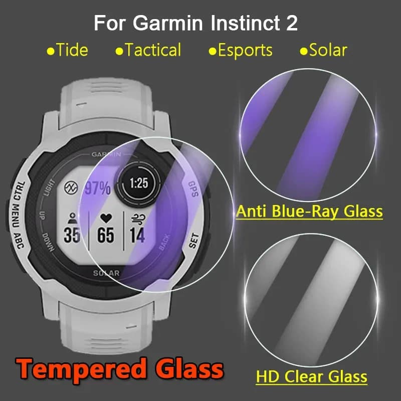 Pellicola salvaschermo 5 pezzi per Garmin inst(2 2S Solar Smart Watch 2.5D HD pellicola protettiva in vetro temperato trasparente/Anti raggi blu