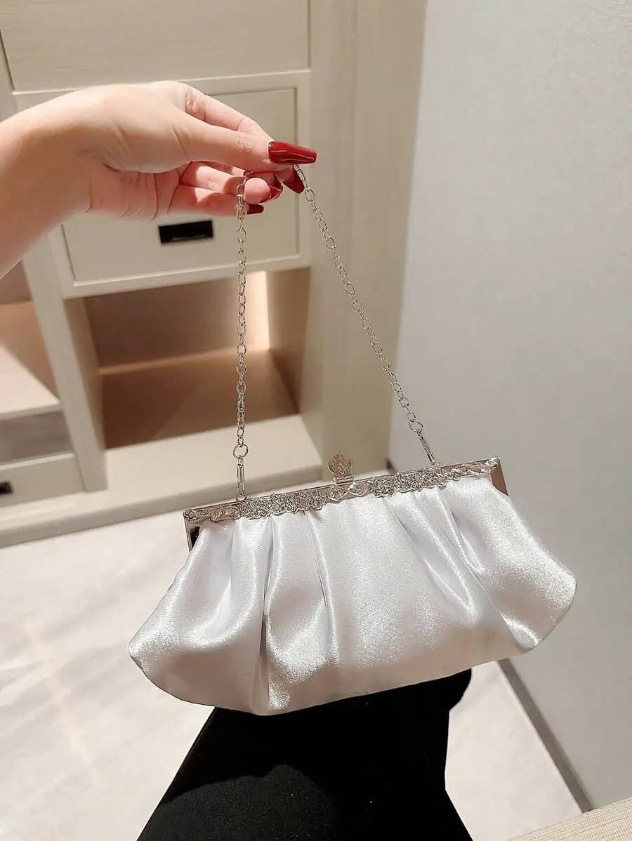 Exquisite Satin Evening Clutch Bag With Rhinestone Decoration Chain Handbag For Party Prom Wedding