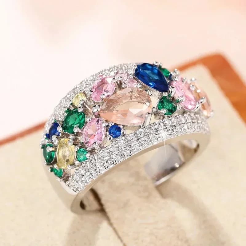 Ring with Flower Zirconia Cube Colored 2026 - New Luxury Wedding Accessories for Women, Fashion Jewelry for Party and Love Statements