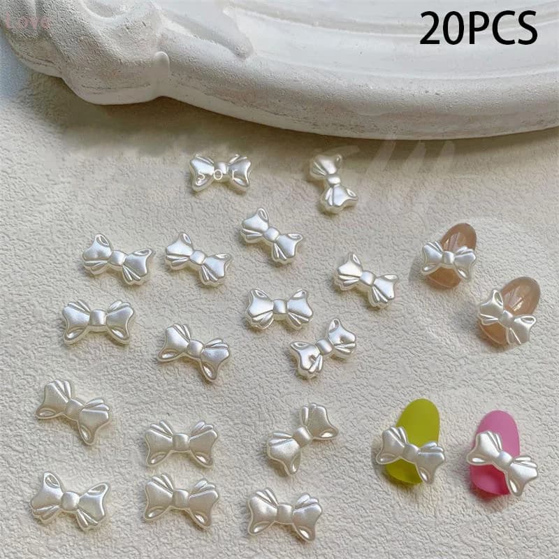 20 pz/borsa Bianco Perla Retro Francese Semplice Bowknot Unghie artistiche Accessori Elegante Delicato Bowknot 3D Resina FAI DA TE Unghie artistiche Accessori