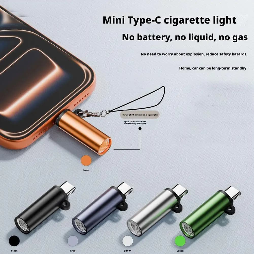 Mini accendino di tipo C accendisigari con soffiaggio d'aria per viaggi aerei adattatore per accendisigari portatile antivento di sicurezza esterna