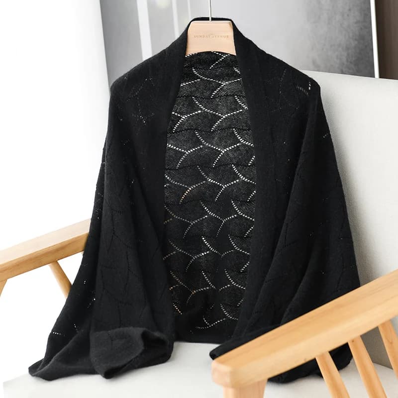 Nuovo cardigan scialle in 100% cashmere da donna per primavera ed estate, mantella traforata, copriclimatizzatore, capospalla lavorato a maglia