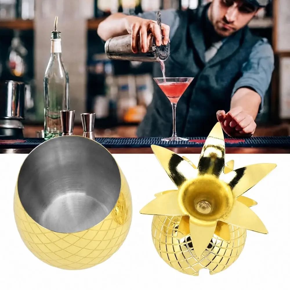 Reusable Stainless Steel Pineapple Cup With Lid Pineapple Shape Drinking Tumbler 500ml Cocktail Shaker Home Bartender