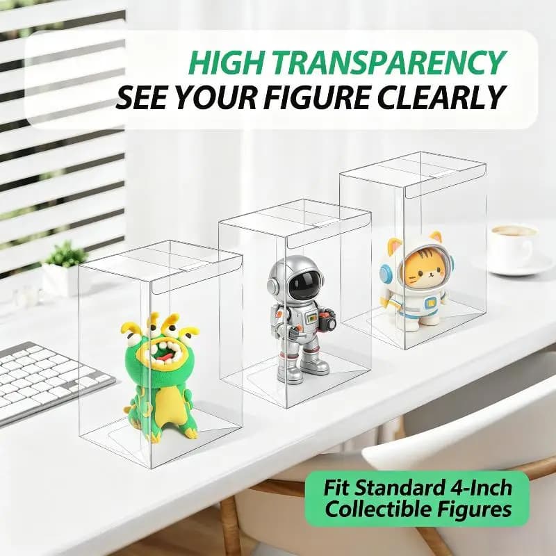 4 Inch Clear PVC Figurine Display Box Rectangular Stackable Plastic Storage Container for Mini Craft Collection