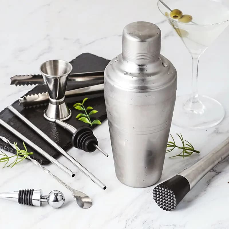 Cocktail Shaker Bar Set Plactic&Wood Holder Stainless Steel Copper Plated Cocktail Shaker Bartender Kit Barware