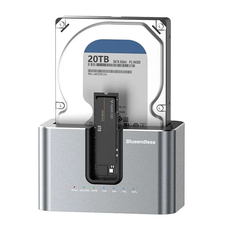 Enclosure per SSD a Doppio Slot, Docking Station M.2 NVMe con Lettore SATA da 2.5/3.5 Pollici, Copia Offline, 10Gbps