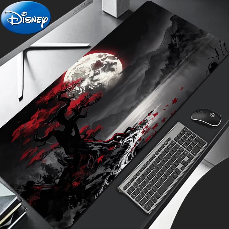 Tappetino per mouse 90x40 cm, paesaggi artistici rossi e neri, grande tappetino da gioco per tastiera, in gomma con bordo bloccato, tappetino da scrivania per ufficio, tappetino per mouse per laptop