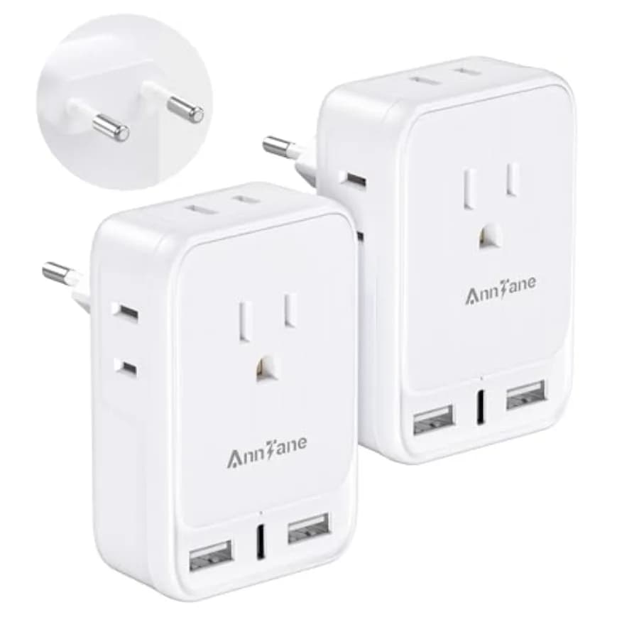 Adattatore da viaggio europeo a 2 prese CA e 3 porte USB, compatibile con la presa americana, ideale per la maggior parte dei viaggi in Europa (confezione da 2)