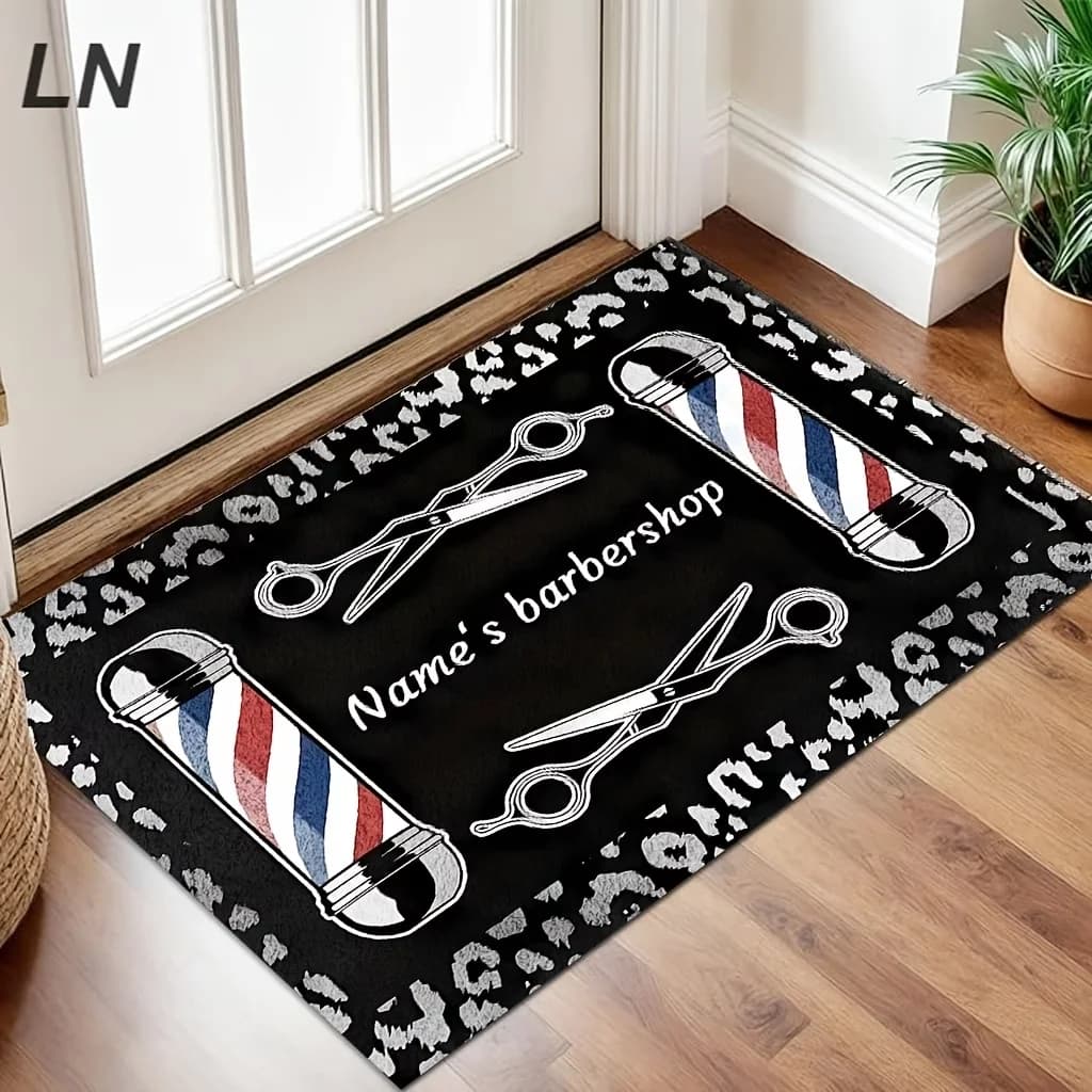 Tappetino Vintage a Tema Barbiere Antiscivolo, Adatto per Soggiorno, Camera da Letto, Ingresso - Tappeto Lavabile per Arredamento Casa
