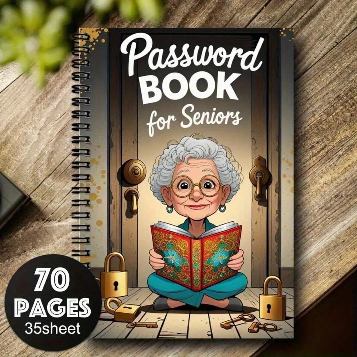 Quaderno con Password a Tema Cartone Animato per Anziani - 70 Pagine con Lucchetto, Organizzatore di Sicurezza, Regalo Ideale per Feste, Agenda, Taccuino