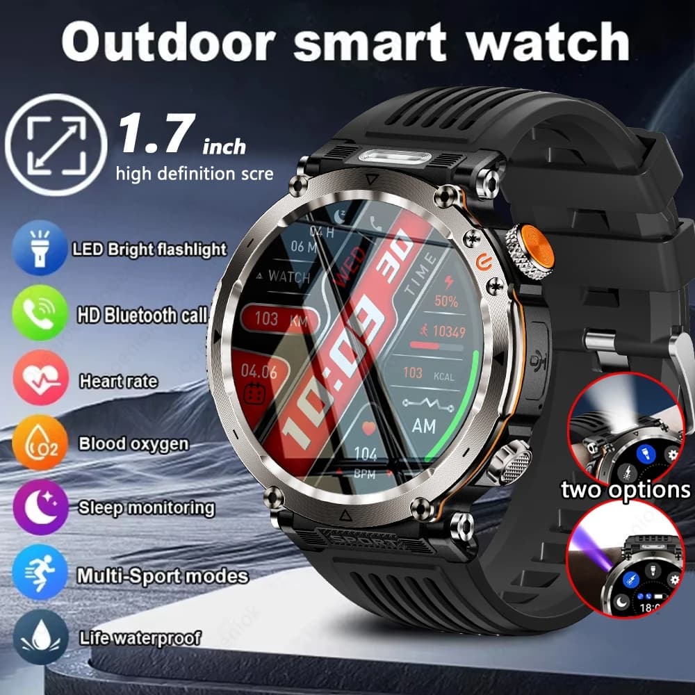 GPS ECG + PPG Sport all'aria aperta da uomo Smart Watch 600 mAh Batteria Torcia Orologio impermeabile Nuova salute Chiamata Bluetooth Smartwatch