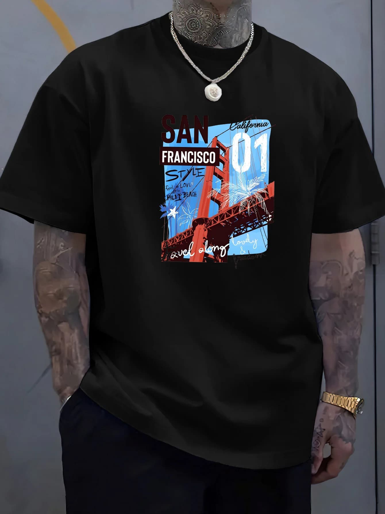 T-shirt casual da uomo essenziale estiva con stampa di lettere alla moda, girocollo in poliestere a costine traspirante, lettere inglesi