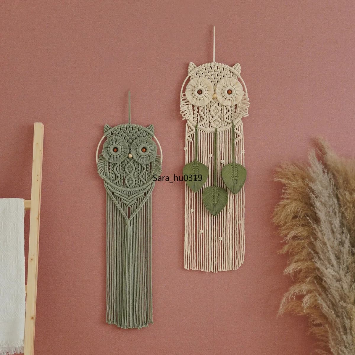 Boho Owl Macrame Wall Hanging Handmade Woven Tapestry Dream Catcher for Kids Room Bedroom Nursery Background Wall Decor