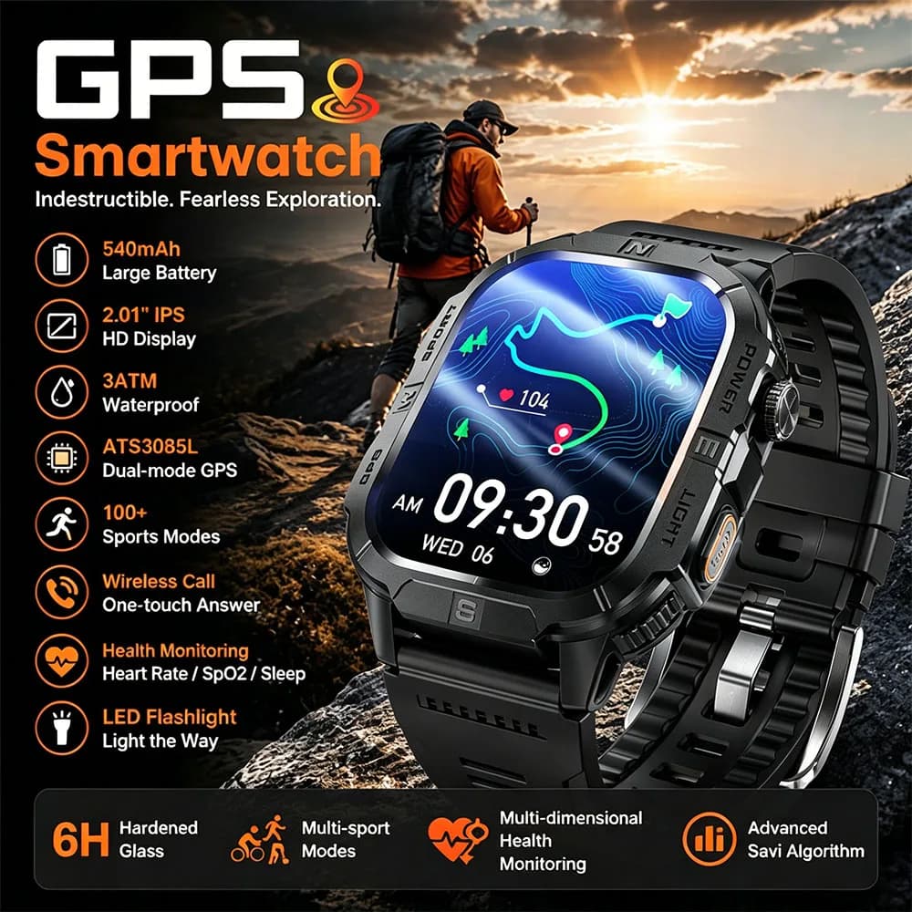 2026 New Men Smart Watch GPS Sports Track 2.01" HD Display Blood Oxygen Compass Wireless Call IP68 Waterproof Smart Watch Men