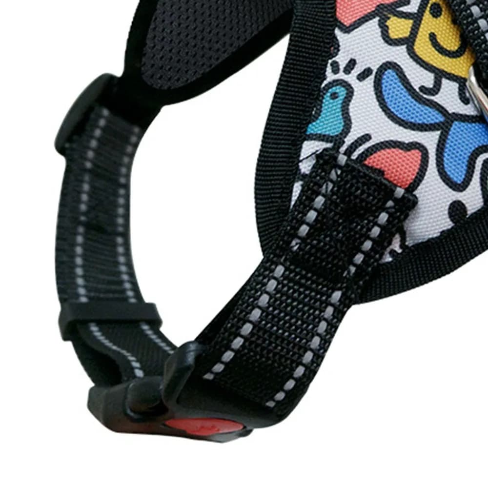 Oxford Fabric Pet Harness Saddle Shape Colorful Graffiti Saddle Dog Harness Night Reflective Multi Adjust Sizes