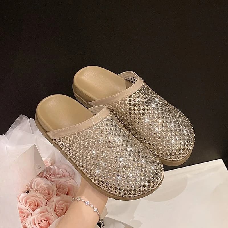 Ciabatte da donna Water Diamond a punta aperta per l'estate 2025, con fondo morbido e rete traforata, modello a rete da pesca