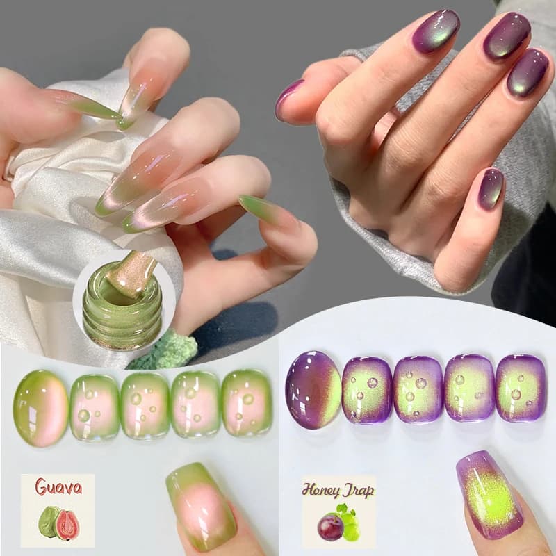 BORN PRETTY 10ml Goava e Uva Colore Gatto Gel Magnetico Smalto Gel per Gli Occhi Verde Mirtillo Perle di Vetro Soak Off UV Nail Art Smalto