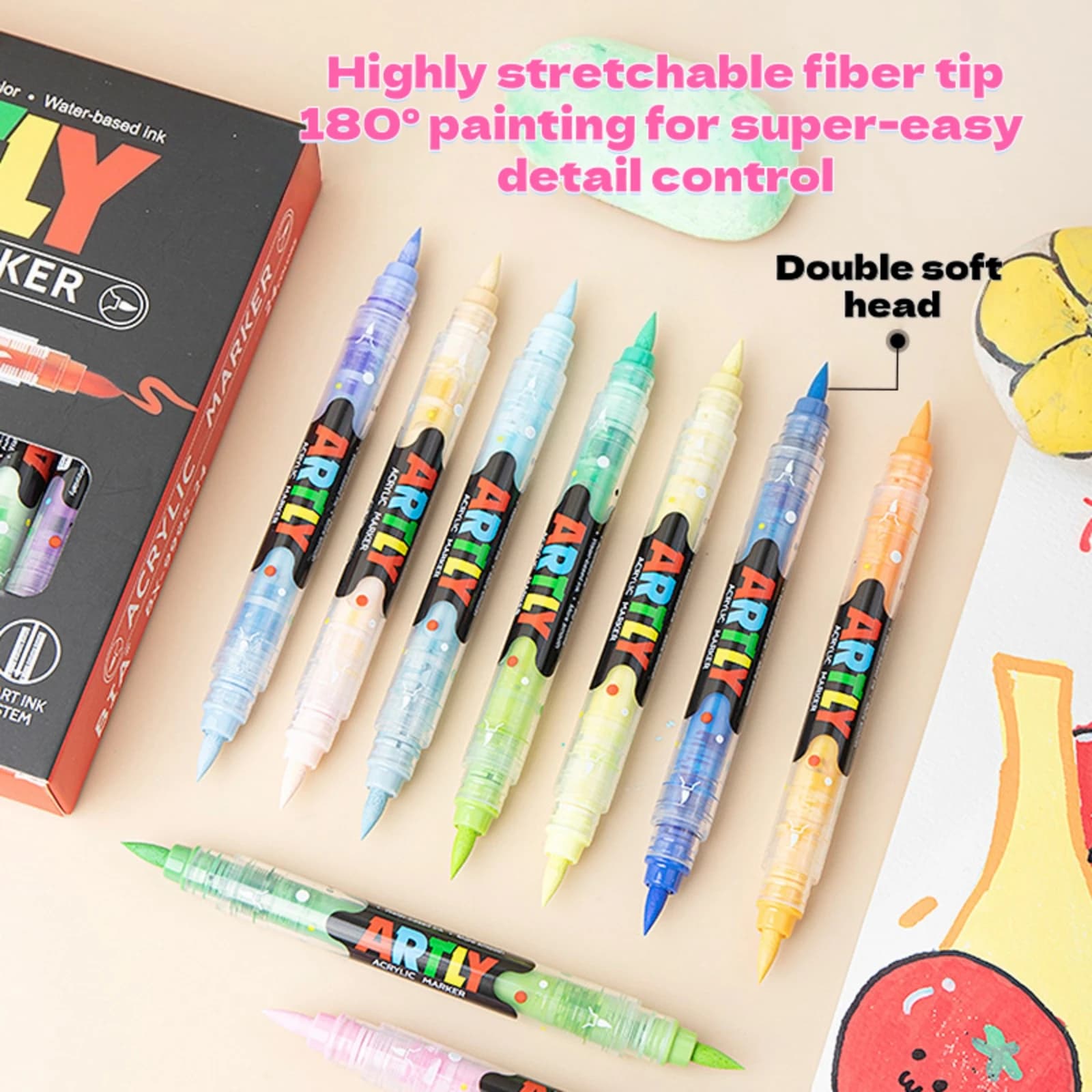 Dual Tip Acrylic Paint Markers Direct Liquid Water-based Paint Pens for DIY Wood Glass Ceramic Painting High Coverage Quick Dry