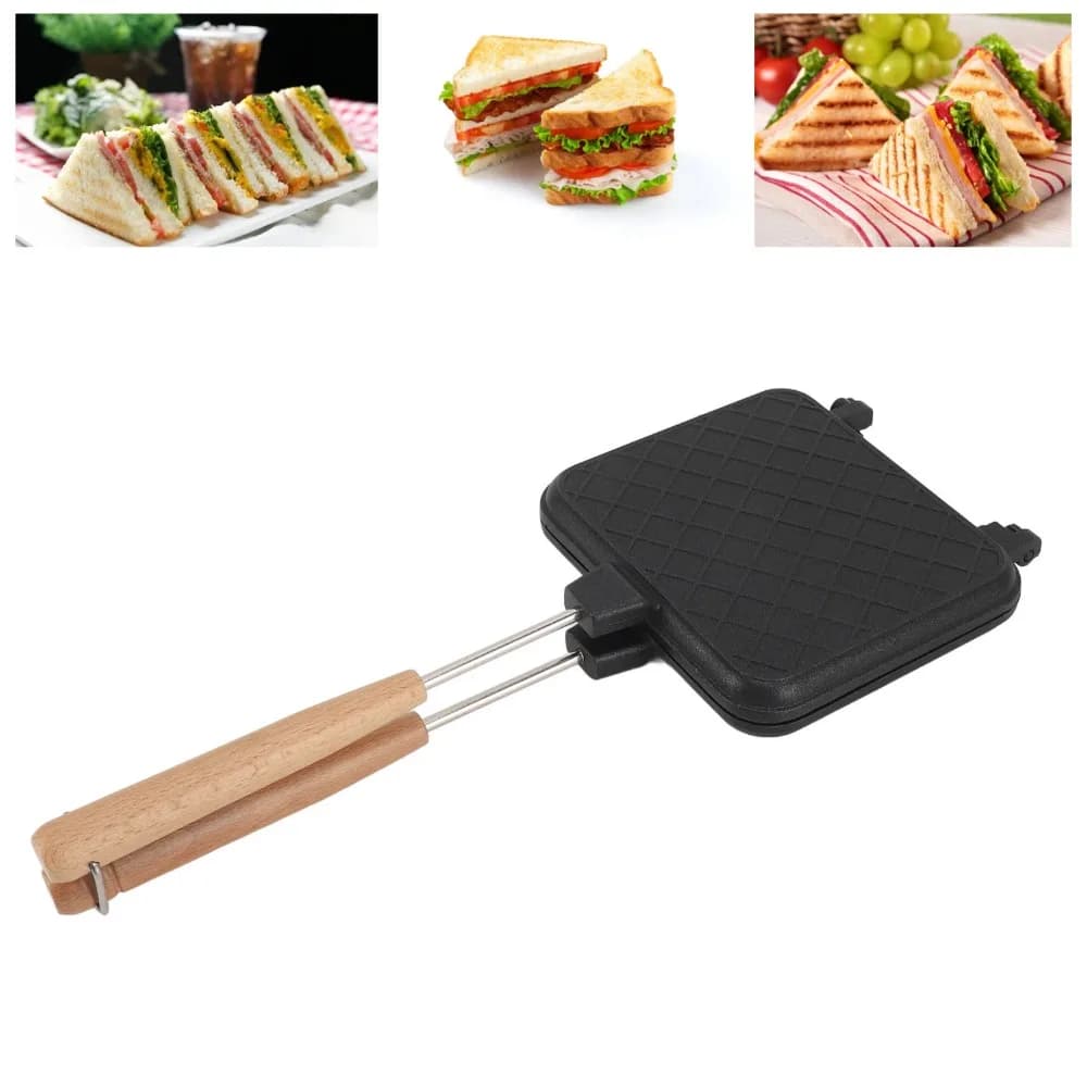 Padella in Alluminio a Doppia Faccia con Gancio per Smontaggio, Padella per Sandwich con Griglia Antiaderente, Piastra per Colazione
