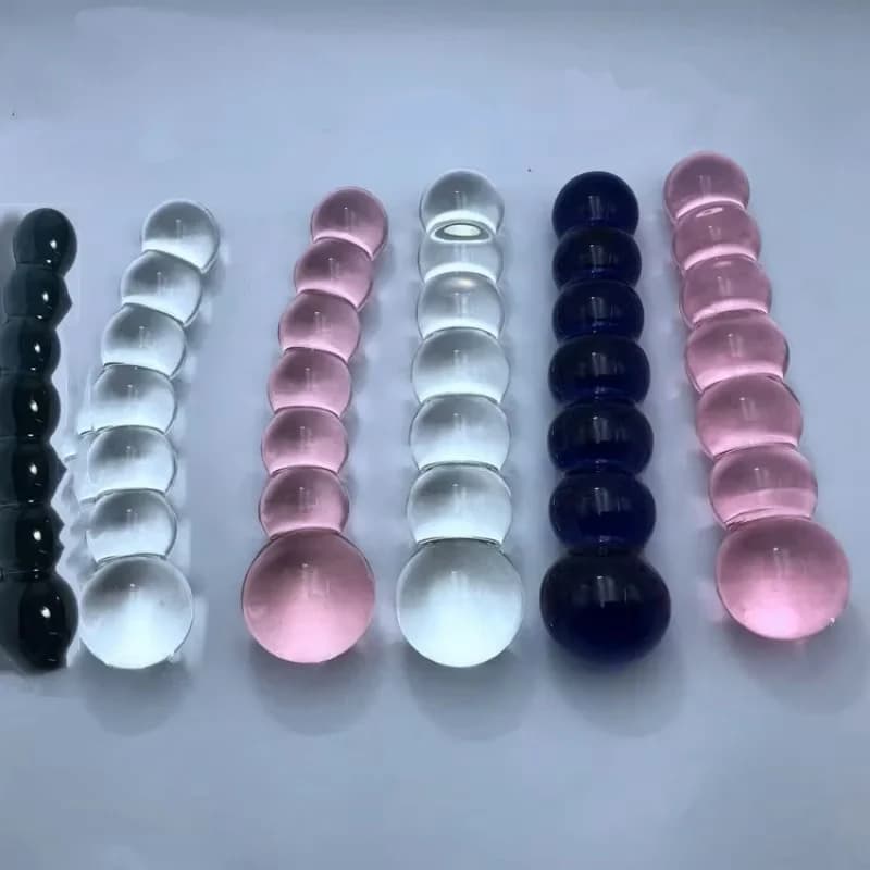 Dildo di cristallo Maschio Femmina Spina anale posteriore Masturbazione Orgasmo Bacchetta di vetro con 7 sfere Eccitazione alternativa Sesso di coppia BDSM