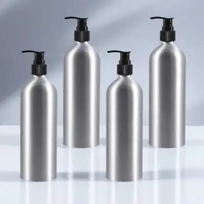 Set di 4 Flaconi in Alluminio con Design a Spirale, Dispenser Ricaricabile per Shampoo, Lozione e Sapone da Bagno