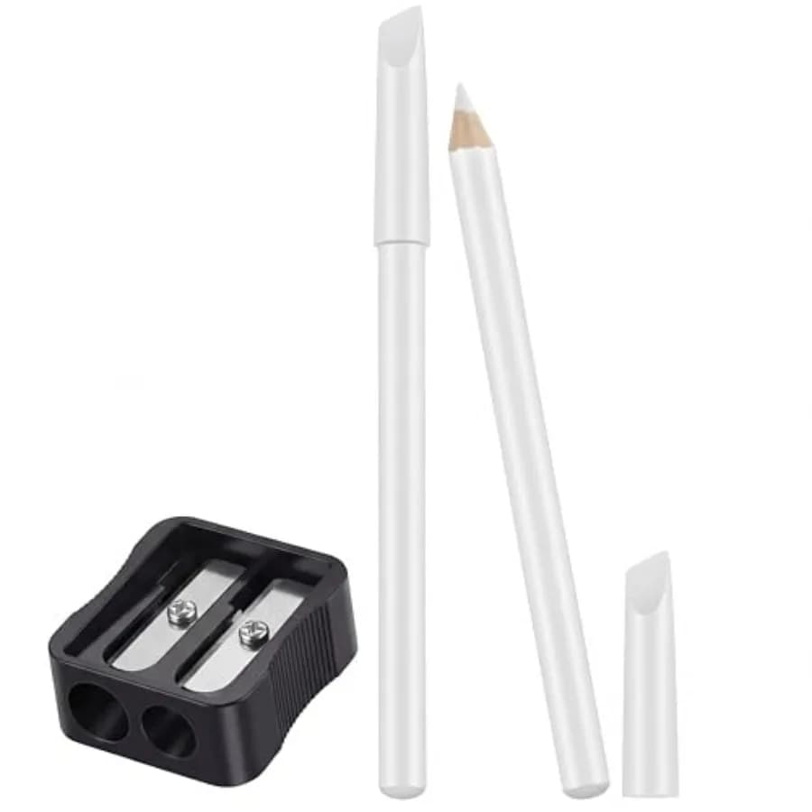 2 Pieces White Nail Pencil and Pencil Sharpener Set, 2 In1 Nail Whitening Under French Fingernail with Cuticle Pusher and Handh