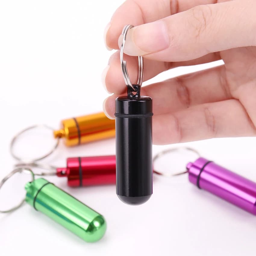 Mini portapillole portatile custodie in alluminio impermeabile compresse bottiglia medicina vitamina Pillboxs oli di pesce contenitore Organizer Storage