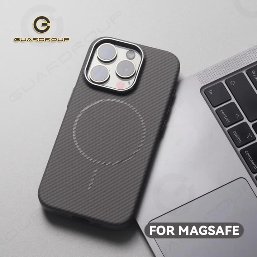 Custodia magnetica di lusso per lente in lega Magsafe per iPhone 16 15 14 Pro Max Texture in fibra di carbonio Cover rigida con ricarica wireless semplice
