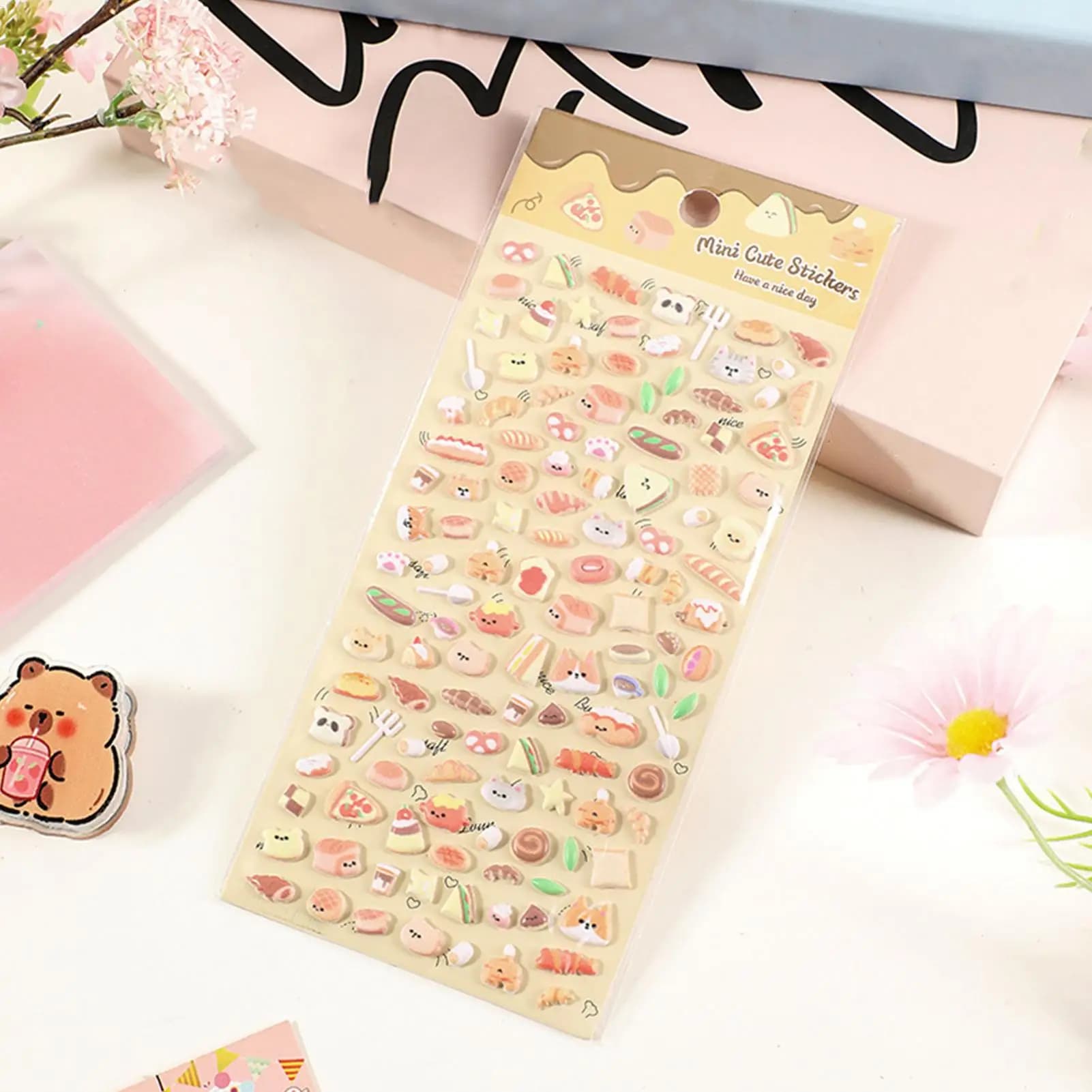 Adesivi cartoni animati Frutta 3D Forniture per scrapbooking Animali Piccoli adesivi a bolle di pane carini per diario Notebook Scrapbook Astuccio