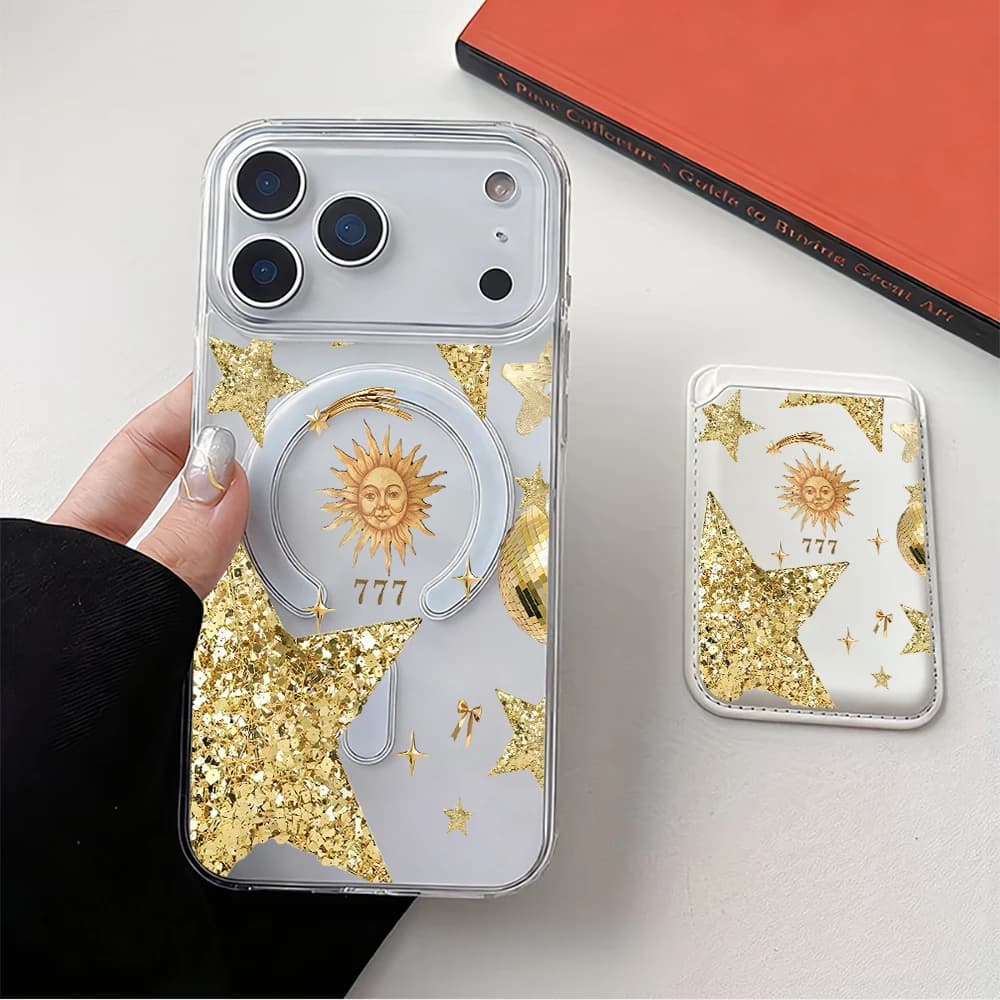 Star Yellow Magnetic Card Holder for Phone with Wireless MagSafe Charging for iPhone 17Air 16E 15 14 13 12 11 Pro Max