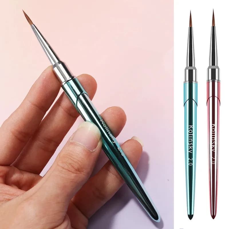 1/4 Pezzi Pennello per Unghie in Metallo Kolinsky, Penna per Pittura Unghie, Pennelli per Gel UV Acrilico, Strumento per Manicure Cristallo, Pennello per Unghie