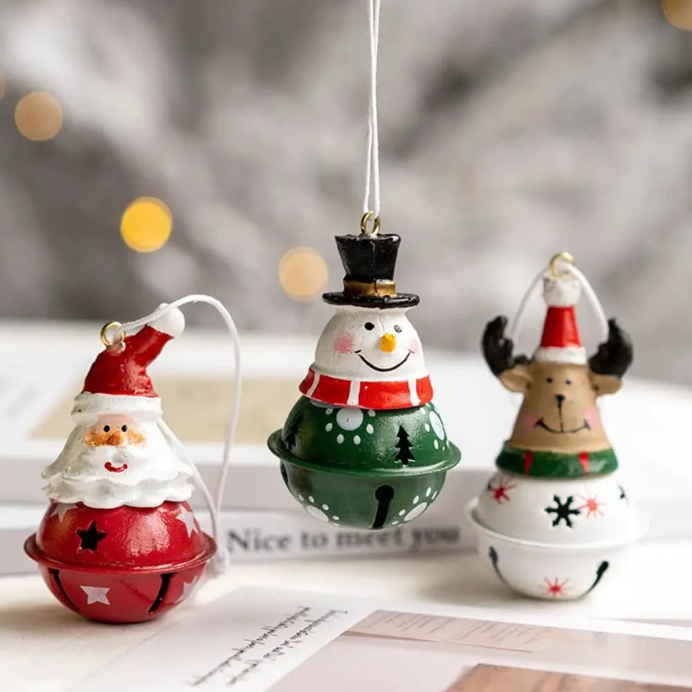 Nuovo ferro natalizio appeso campana campana cartone animato fai da te Babbo Natale rosso verde pupazzo di neve renna