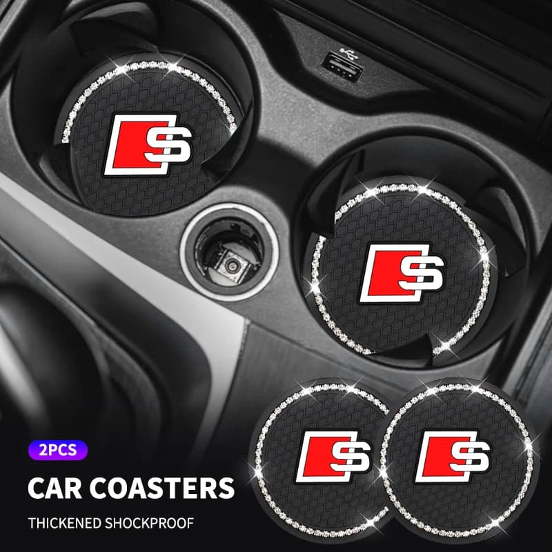 1/2 Pezzi Sottobicchieri Antiscivolo con Diamanti per Auto, Compatibili con Audi Sline S3 S4 S5 S6 S7 RS Quattro Q7 Q5 Q3 A4 B8 8P A3 A6 C7