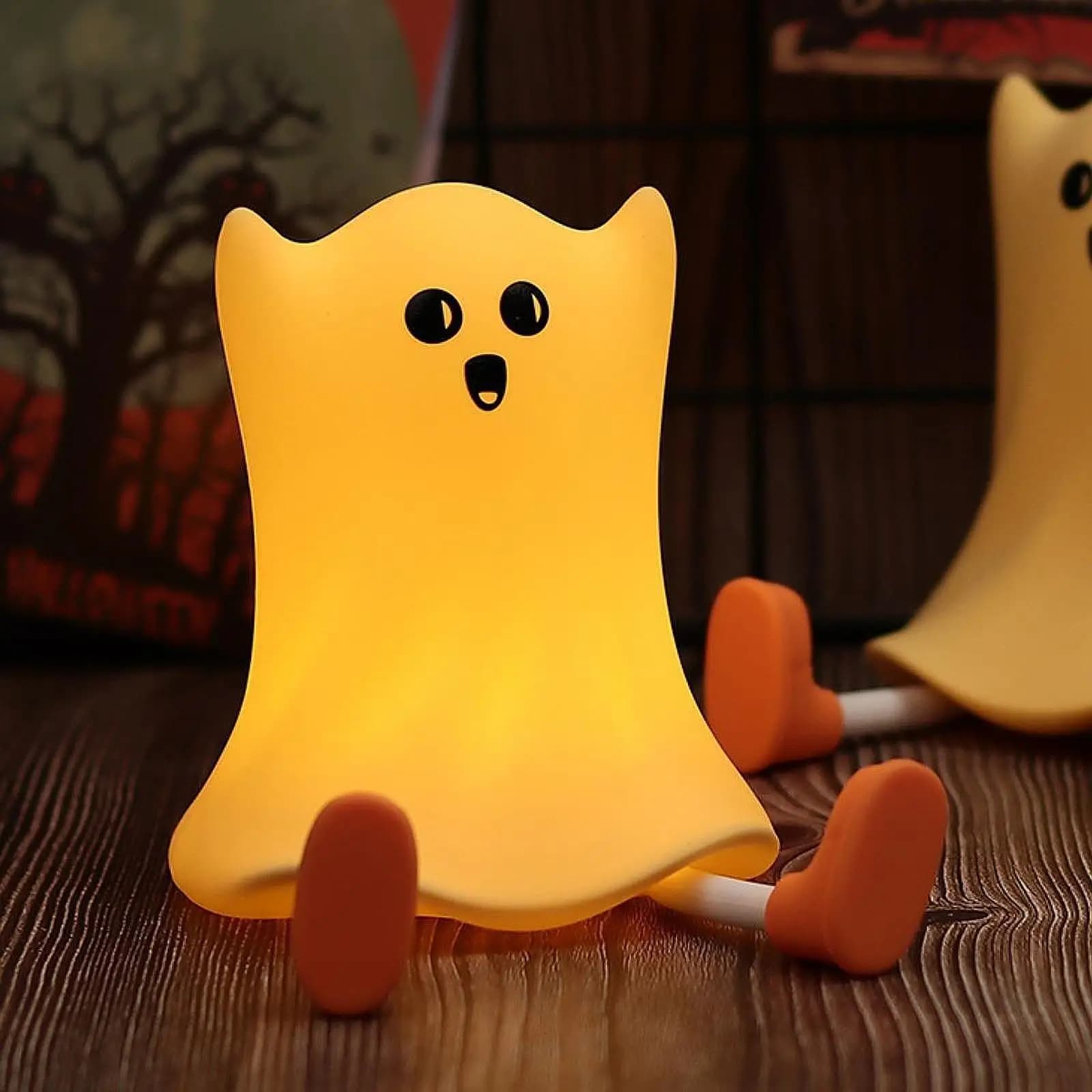 Lampada Notturna a Forma di Fantasma per Halloween, Luce Morbida in Silicone Ricaricabile con Timer per Bambini, Regalo per le Feste