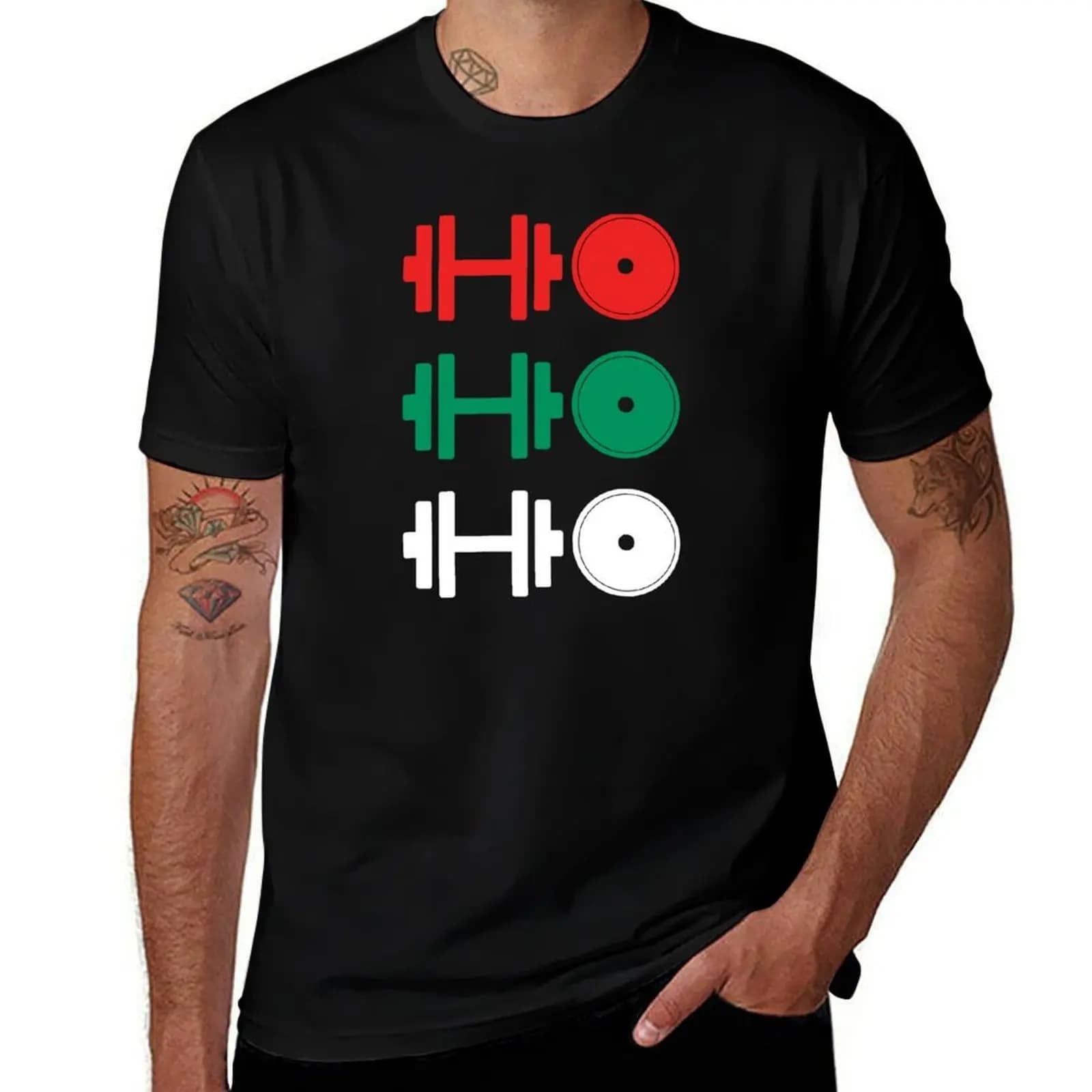 Ho! Dumbbell and Weight Plate T-Shirt Tough Fabric Work Tee