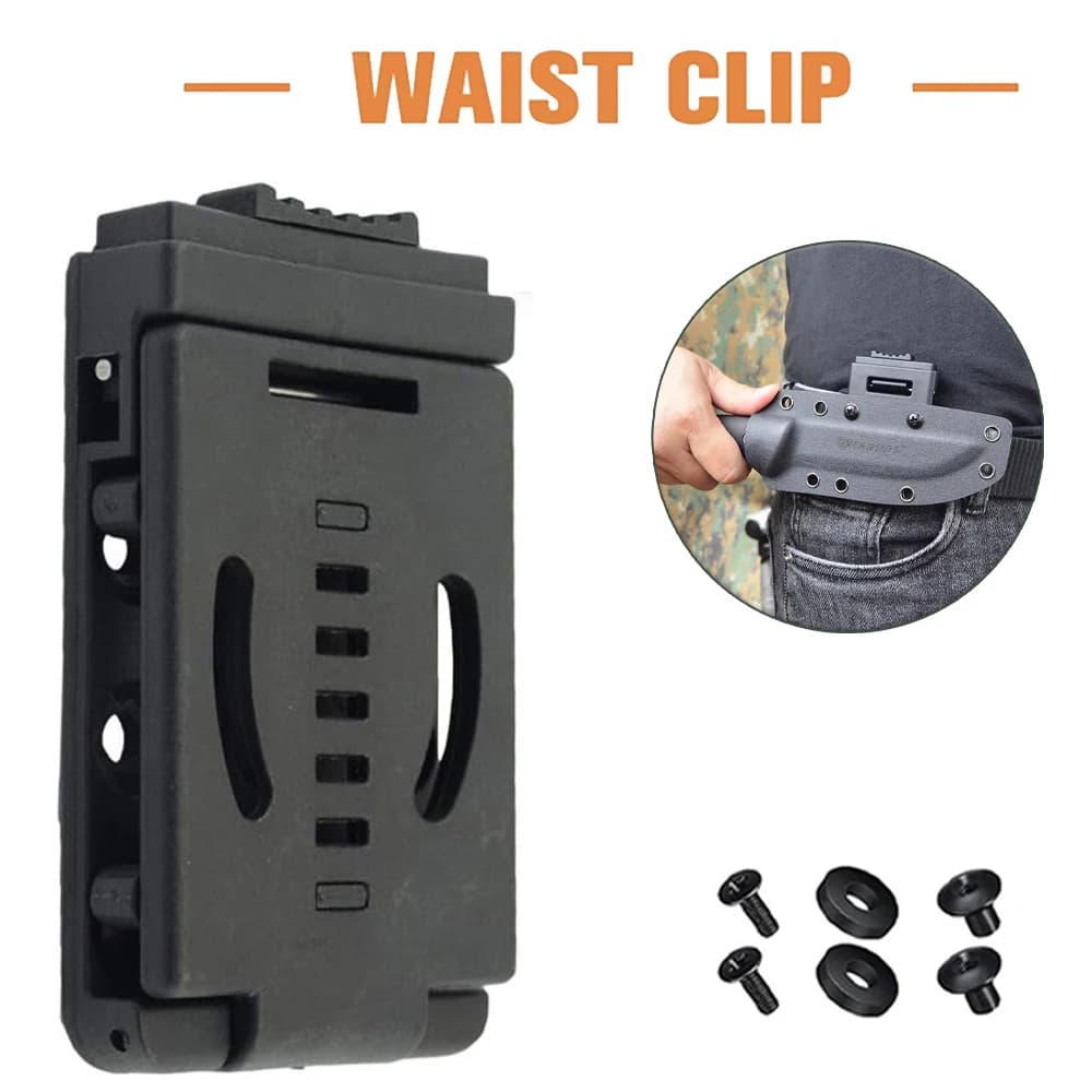 Universal Tactical Belt Clip, Multipurpose Belt Hook, Outer Rings, Large Camping Knife Blade Lock, for Fondine