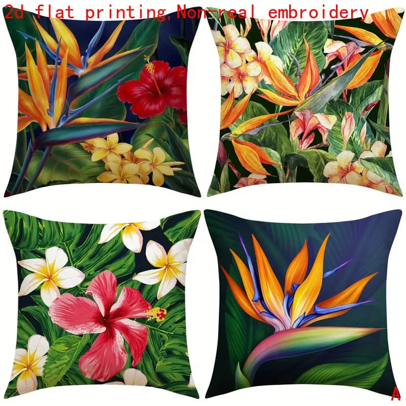 Premium Tropical Floral Pillowcase Set 4 Pieces Printed Jungle Print Home Decor Cushion Covers Accent Bedding Artwork for Bedroo