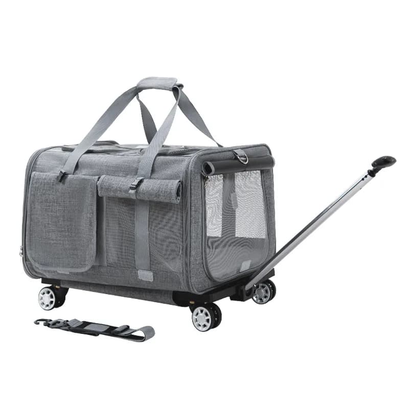 Pet Travel Carrier With Wheels Breathable Pet Bag For Cats & Small Dogs Portable Foldable Pet Suitcase Cat Carrier Bag