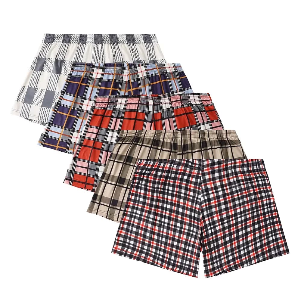 4 pezzi di pantaloncini da uomo a quadri casual con angoli piatti, vita elastica, morbidi e traspiranti, pigiami comodi e larghi.