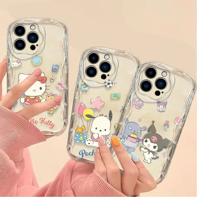 Graziosa Cover per Telefono con Personaggi Sanrio per iPhone 16 16E 15 14 13 12 11 Pro Max X XS X S Max XR SE 2020 SE4 7 8, Custodia Posteriore in Silicone