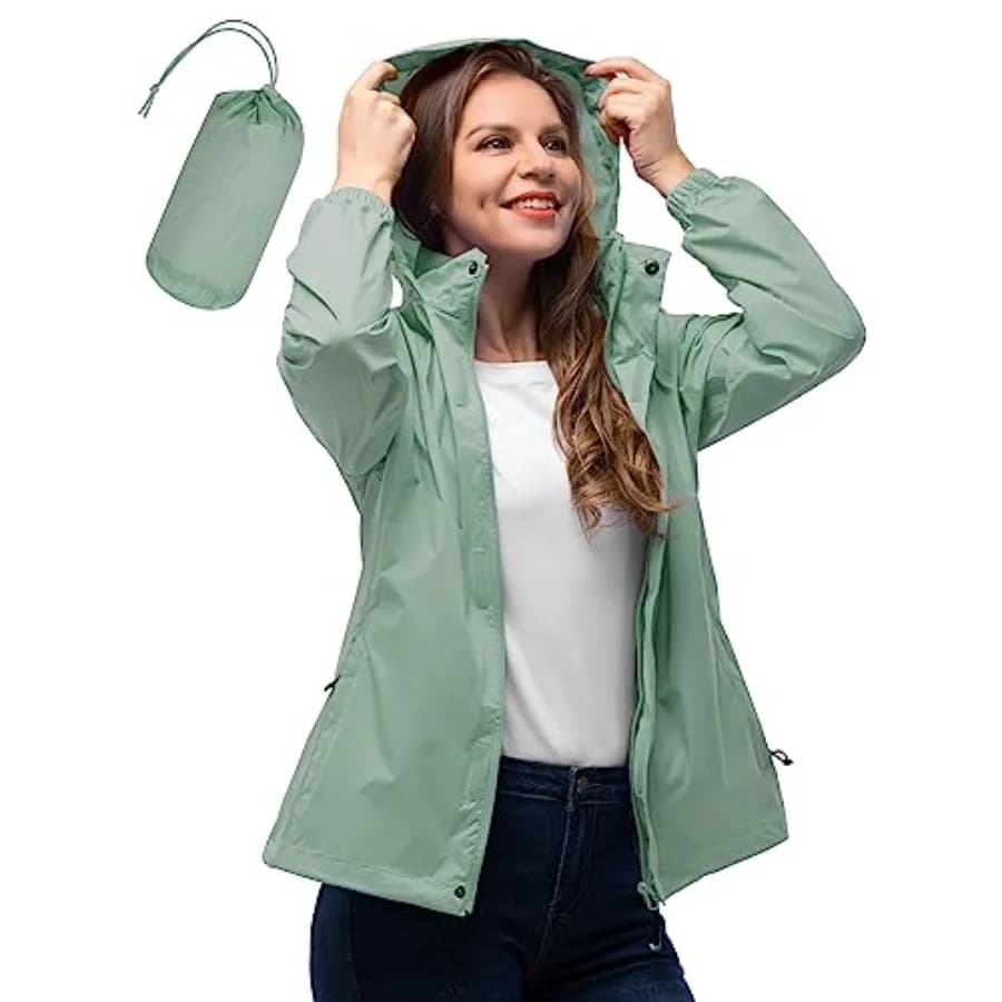 Giacca Antipioggia da Donna 33000Feet, Impermeabile Leggera e Compatta con Cappuccio per Golf, Escursionismo, Viaggi, Antivento